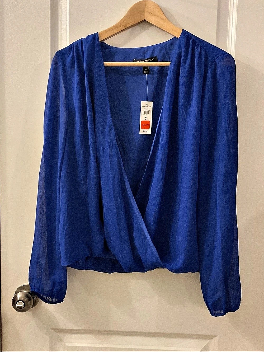 Banana Republic Long Sleeve Wrap Blouse in Blue Size Medium NWT